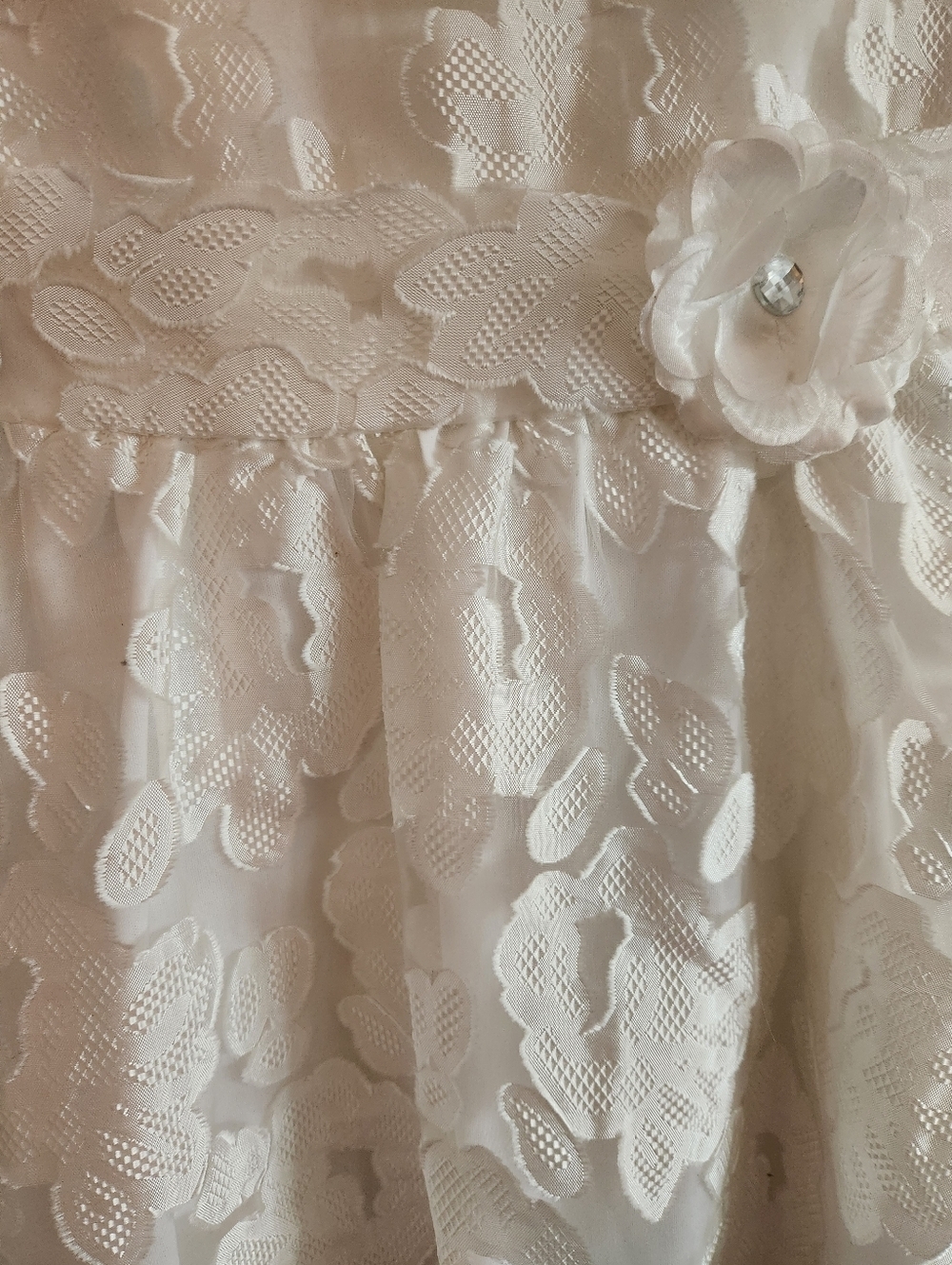 White Floral Lace Girls Formal Dress w/Rosette Waist, Size 14, EPreLC - Picture 3 of 5